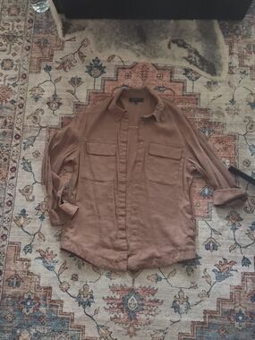 Womens Dynamite Button-Front Utility Shirt Jacket - Dusty Rose